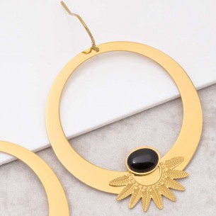Bijoux boucle d'oreille Menthe À l'O EKISOR Black gold créoles acier inoxydable onyx noir doré Bijoux Sauvages 2