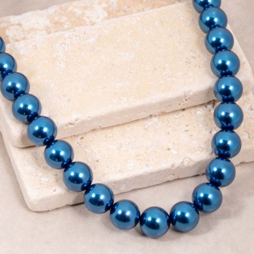 Collier SHADDEO Navy Blue Silver Ras de cou collier de perles Classique chic Argenté et Bleu Rhodium Perles