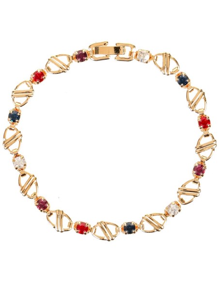 Bracelet COFEDO Color Gold Bracelet chaine souple Rivière de cristaux sertis intercalés Multicolore Laiton doré à l'or fin