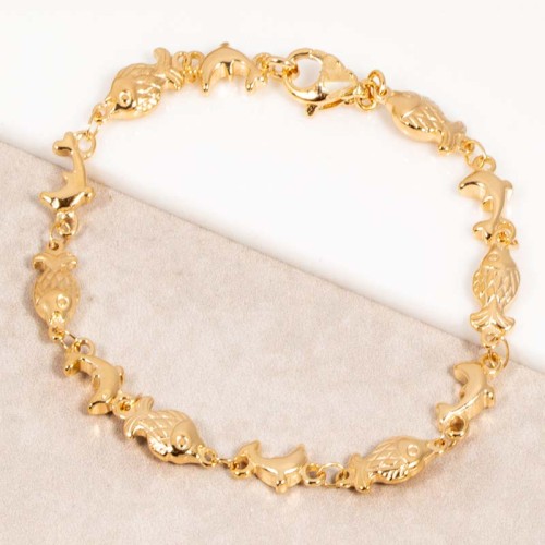 Bracelet MARENO Gold Bracelet chaine souple Poissons et dauphins Doré Laiton doré à l'or fin