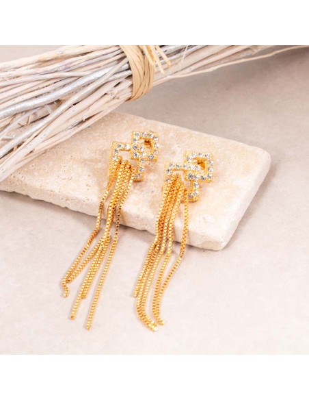 Boucles d'oreilles ARIANA White Gold Pendantes longues Classique intemporel Doré et Blanc Laiton doré à l'or fin Cristal