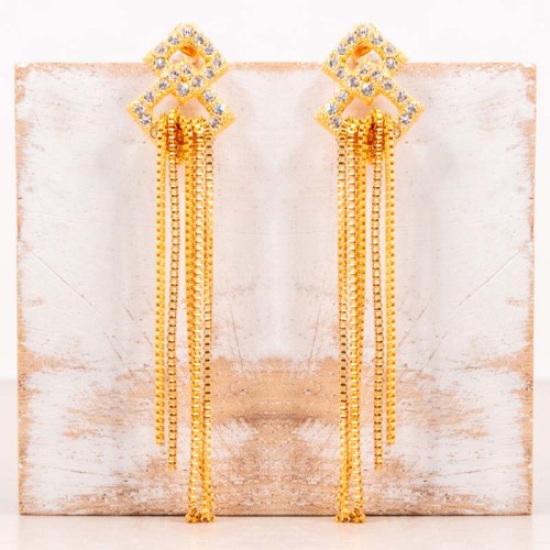 Boucles d'oreilles ARIANA White Gold Pendantes longues Classique intemporel Doré et Blanc Laiton doré à l'or fin Cristal