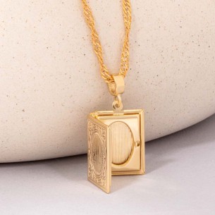 INSIDE Gold Necklace Gold Book Pendant Choker Gold-plated brass
