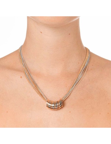 Collier CINQUECIO All Gold Ras de cou Multirangs à pendentif Trois ors Argenté Doré Rosé Laiton doré à l'or fin
