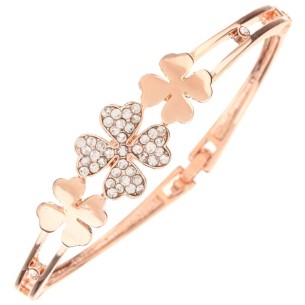 SPRING FLOWER White & Rose Gold Bracelet Rigid bangle paved with Pink and White Flowers Brass gilded with fine pink gold Crystal