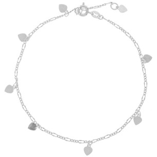 MORINE Silver Bracelet Soft ankle chain bracelet with heart tassel pendant Silver Brass silver plated with fine silver