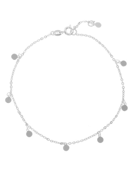 Bracelet FESTINE Silver Bracelet chaine de cheville souple à pendentif Pampilles plaques rondes Laiton argenté à l'argent fin