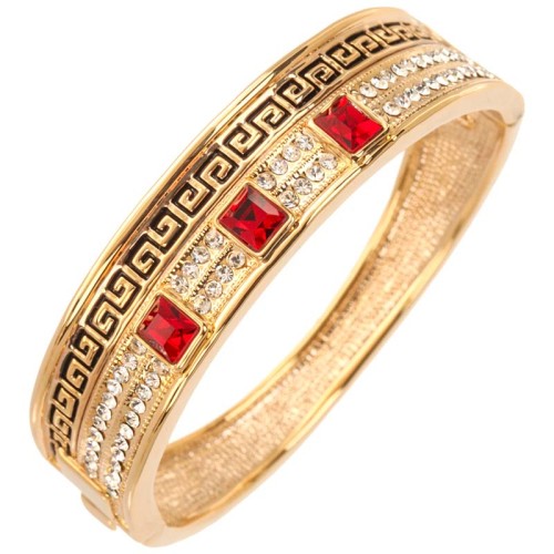 Bracelet ATHENIS Red Gold Manchette rigide Antique Doré et Rouge Laiton doré à l'or fin Cristal
