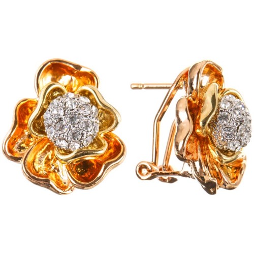 Boucles d'oreilles FLARONA Gold & Silver Pendantes courtes Fleur bicolore Doré et Argent Laiton doré à l'or fin