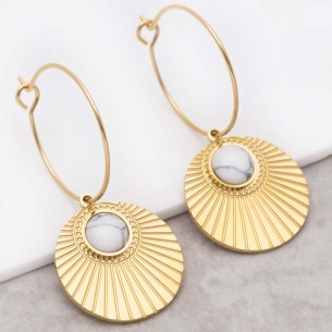 MOARA White Gold dangling hoop earrings golden steel...