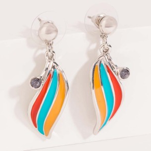 Parure JUNGOLA Color Silver Plastron pavé et boucles d'oreilles pendantes Feuillage Argenté Multicolore Rhodium Cristal Résines 2