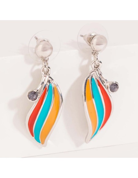 Parure JUNGOLA Color Silver Plastron pavé et boucles d'oreilles pendantes Feuillage Argenté Multicolore Rhodium Cristal Résines