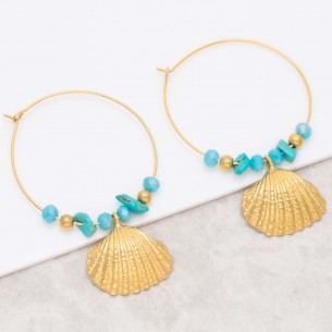 SEARA Turquoise Gold dangling hoop earrings golden steel shell charm