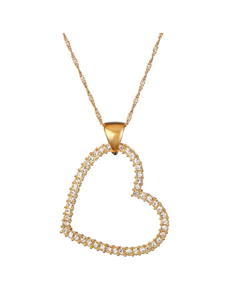 Collier LOONHEART White Gold Ras de cou pendentif Cœur Doré et Blanc Laiton doré à l'or fin Cristaux sertis