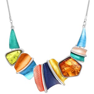 Collier LOS RIOS Color Silver Plastron pavé Contemporain Argenté et Multicolore Rhodium émaux et Résines