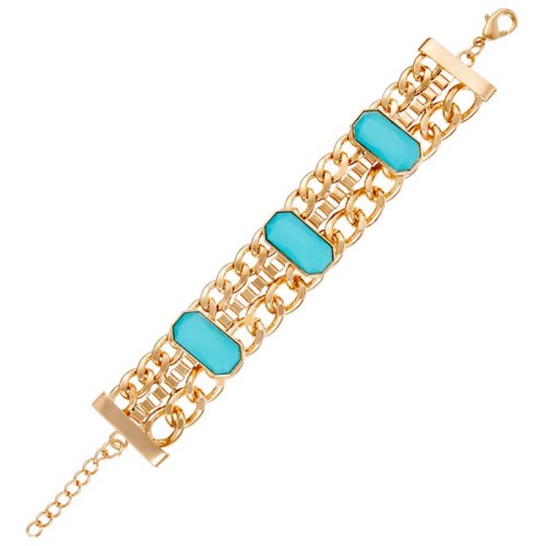 Bracelet ANGELINA Turquoise Gold Bracelet chaine souple Maille gourmette et cabochons Turquoise Laiton doré à l'or fin Résines
