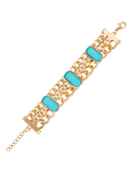Bracelet ANGELINA Turquoise Gold Bracelet chaine souple Maille gourmette et cabochons Turquoise Laiton doré à l'or fin Résines