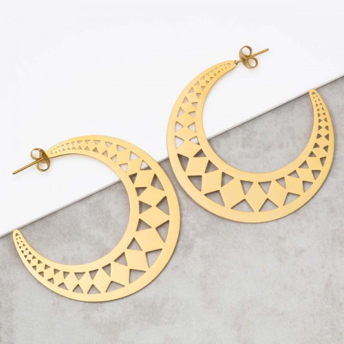 PROMETHEE Gold hoop earrings golden steel tribal symbol