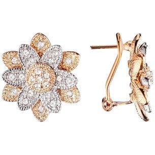 ELIS Gold & Silver Stud Earrings Two-tone Flower Gold and Silver Gold Brass gilded with fine gold Crystal