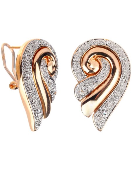 Boucles d'oreilles SCARO White Gold Puces clous Escargot Doré et Blanc Laiton doré à l'or fin Cristal