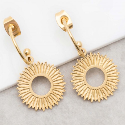 SOREONE Gold dangling hoop earrings golden steel solar symbol
