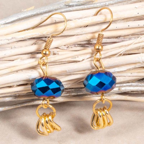 Boucles d'oreilles ORIANA Night Blue Gold Pendantes courtes Classique chic Bleu Nuit Laiton doré à l'or fin Cristaux sertis