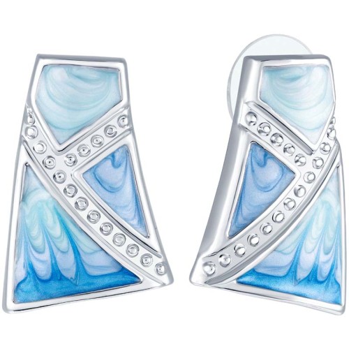 Boucles d'oreilles SKYDOR Sky Blue Silver Puces pendantes Contemporain Argenté et Bleu Ciel Rhodium Cristal et émaux