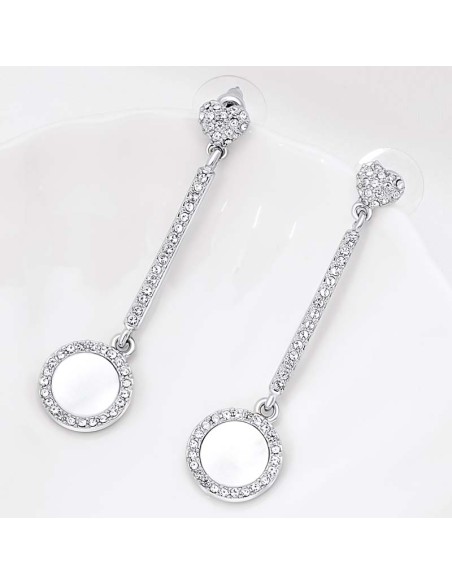 Boucles d'oreilles HEART White Silver Pendantes pavées Cœur Argenté et Blanc Rhodium Cristal et Nacre