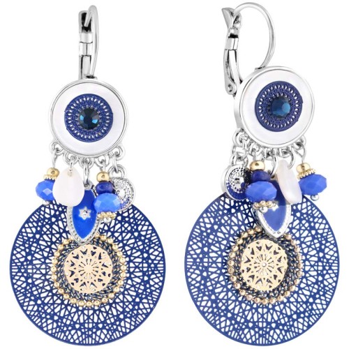 Boucles d'oreilles DJOVITA Blue Gold & Silver Pendantes ajourées Baroque ou romantique Argenté Doré Bleu Rhodium Cristal Nacre