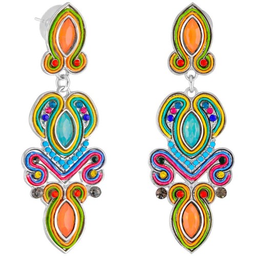 Boucles d'oreilles HEMERIA Color Silver Pendantes pavées Ethnique Argenté et Multicolore Rhodium Cristal