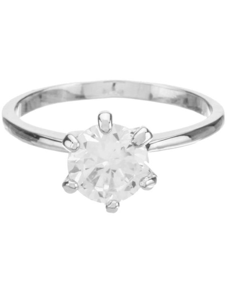 Bague SOLANE White Silver Solitaire simple Classique intemporel Argenté et Blanc Rhodium Oxyde de zirconium serti