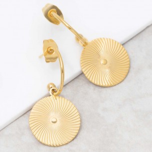 SOAGE Gold dangling hoop earrings golden steel solar symbol