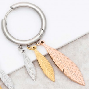 Bijoux boucle d'oreille Menthe À l'O UMEOLA Silver Pink Gold  créoles pendantes acier argent doré rosé plumes Bijoux 2