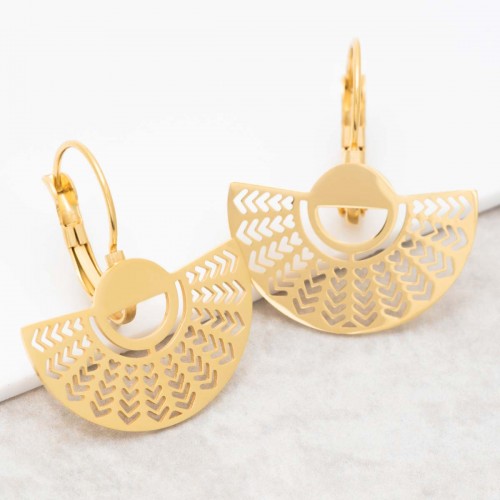 ELINE Gold short fan half moon earrings golden steel