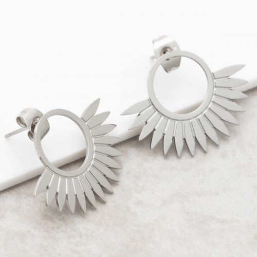 JANGO Silver half moon stud earrings steel silver solar symbol