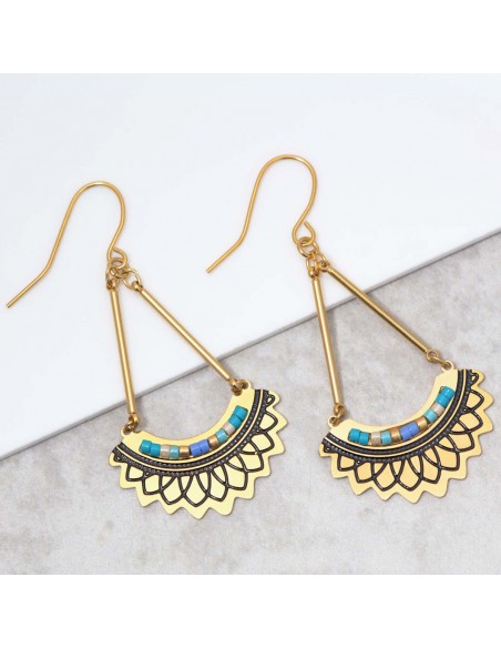 Bijoux boucle d'oreille Menthe À l'O PAVELONE Blue Gold pendantes acier inoxydable doré bleu symbole tribal Bijoux