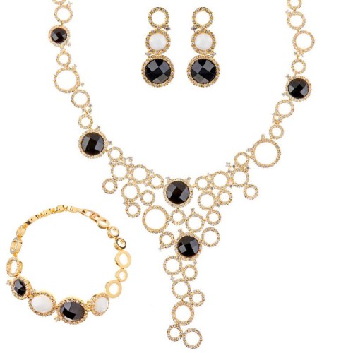 Parure VIDOMI Black & White Gold Plastron bracelet boucles d'oreilles Bicolore Noir Blanc Laiton doré à l'or fin Cristal Résines