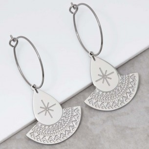 TALIS Silver pendant hoop earrings steel silver ethnic...
