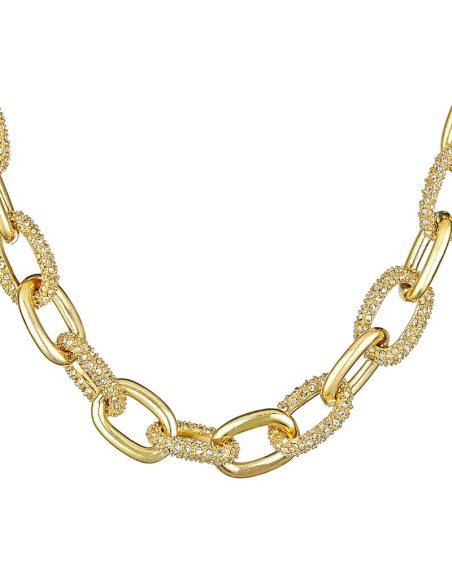 Collier OUR LINKS White Gold Ras de cou chaine souple Maille forçat Doré et Blanc Laiton doré à l'or fin Cristaux sertis