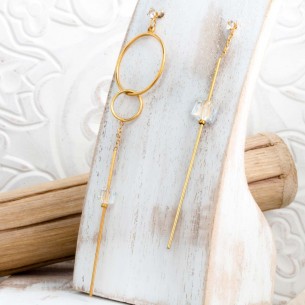 MARLENE Gold minimalist asymmetrical crystal earrings dangling golden steel