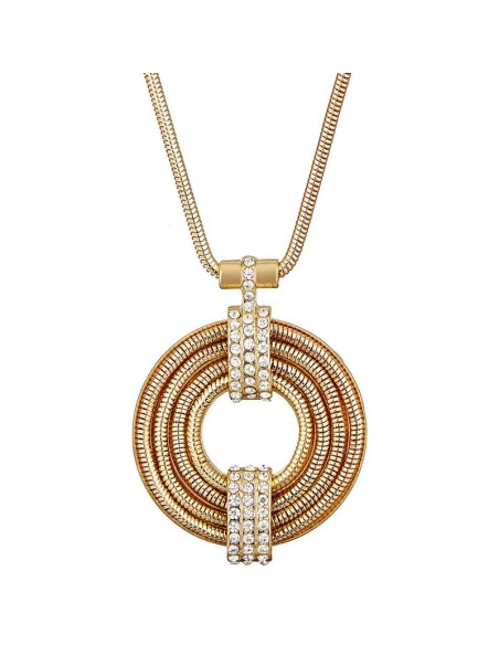 MADINE White Gold Choker Necklace with Gold and White Gold Plated Brass and Crystal Medallion Pendant