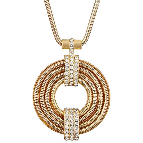MADINE White Gold Choker Necklace with Gold and White Gold Plated Brass and Crystal Medallion Pendant