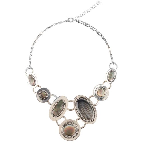 Collier ELEA Grey Silver Plastron pavé...
