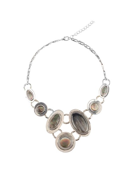 Collier ELEA Grey Silver Plastron pavé Contemporain Argenté et Gris Laiton argenté Nacre