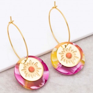 ASTORIA Pink Orange Gold pendant hoop earrings steel red...