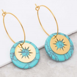 STELO Turquoise Gold pendant hoop earrings golden steel...