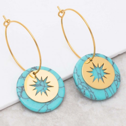 STELO Turquoise Gold pendant hoop earrings golden steel star symbol