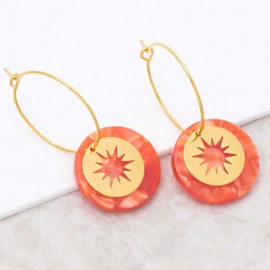 STELO Orange Gold pendant hoop earrings golden steel star...