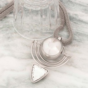 COMET White Silver Necklace Geometric Y Pendant Necklace Silver and White Rhodium Crystal
