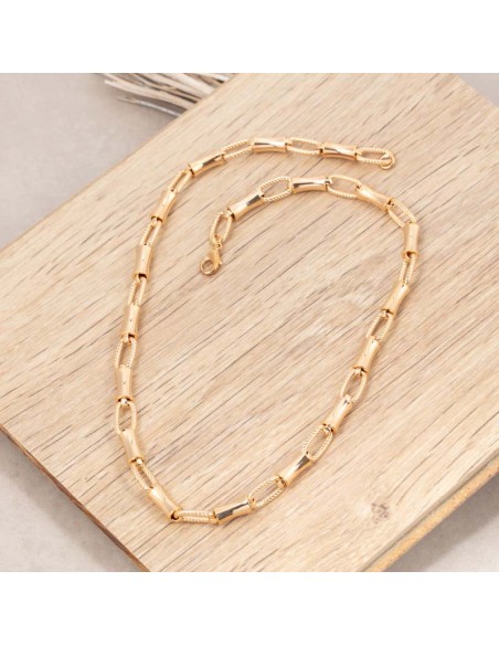 Collier CHARONNE Gold Ras de cou chaine souple Maille intercalée anneau oval et maillon bambou Doré Laiton doré à l'or fin